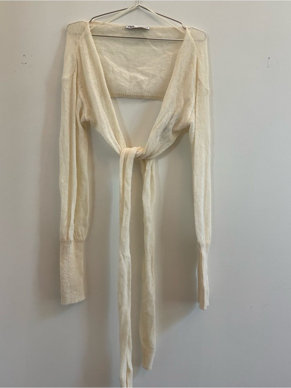Zara Cream Tie-Front Lightweight Knit Bolero